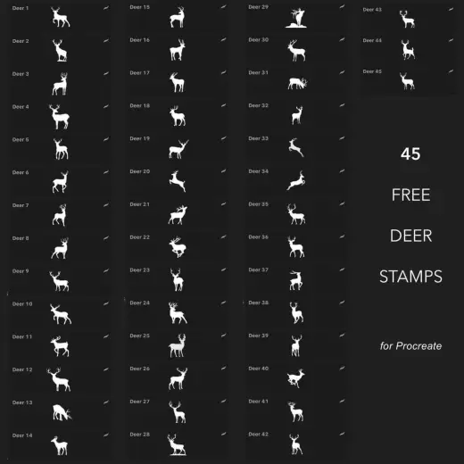 FREE 45 deer stamps set — Procreate brush