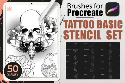 [Paid] Procreate – Tattoo Basic Stencil Set — Procreate brush