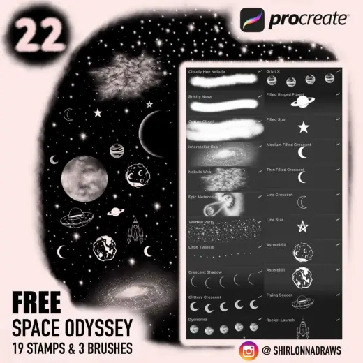 Free Space Odyssey Stamps & Brushes — Procreate brush