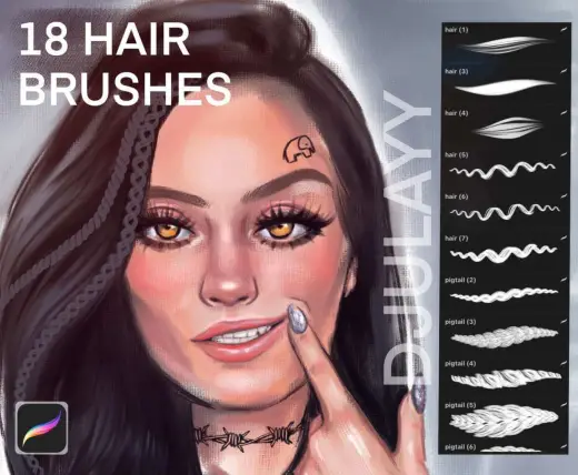 18 HAIR BRUSHES — Procreate brush