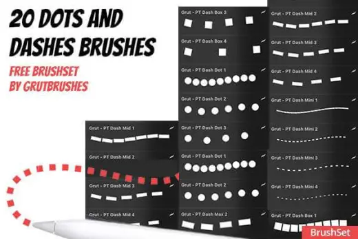 20 Dashes and Dots Line Brushes (Free) — Procreate brush