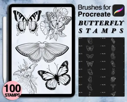 3 procreate butterfly stamps | procreate brushes — Procreate brush