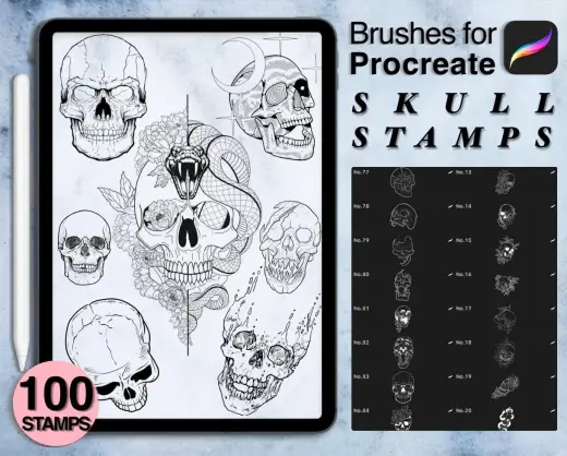 3 procreate skull stamps | procreate brushes — Procreate brush