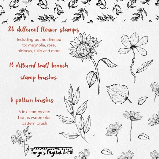 Flower ink stamp brushes – Procreate — Procreate brush