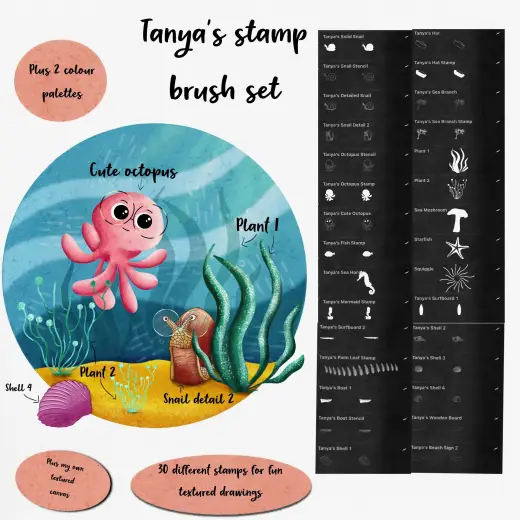 Tanya’s stamp brush set for Procreate – Free sample — Procreate brush