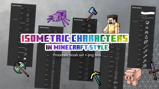 Isometric Characters in Minecraft Style Procreate Brushes — Procreate brush