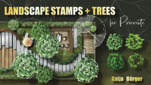 LANDSCAPE STAMPS + TREES for Procreate — Procreate brush