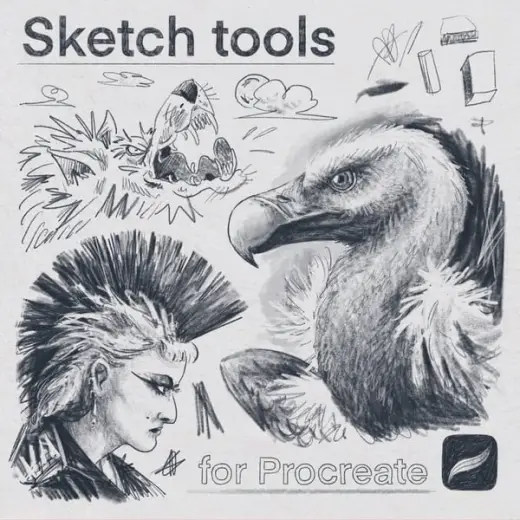 Sketch tools Procreate brush set (Pencil, Rubber, Blending stump) — Procreate brush