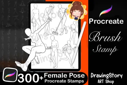 300 Female Pose Stamps for Procreate — Procreate brush