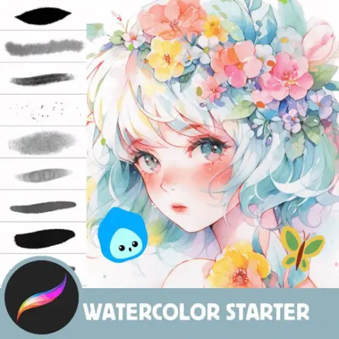 FREE Procreate Anime Watercolor Brushes for Anime, Manga, Cartoon, Portrait, Backgrounds Digital Creator Art Sketching, — Procreate brush