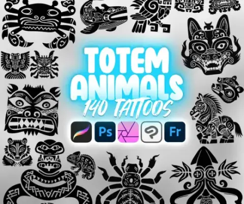 140 Procreate Totem Animals Tattoos Stamp Brushes | Photoshop Procreate Totem Animals Tattoos | Clip Studio Paint Totem — Procreate, Photoshop, Clip Studio Paint & Krita brush