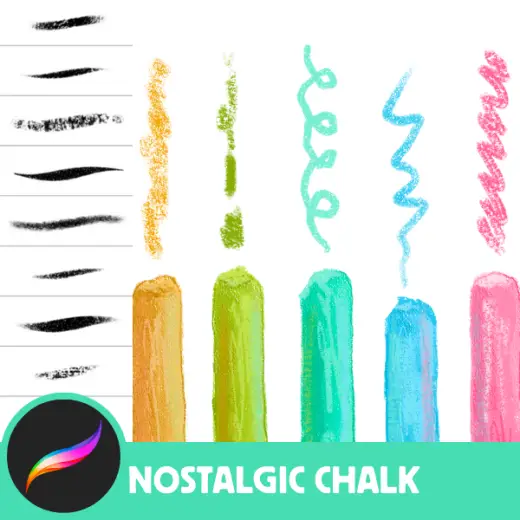 Nostalgic Chalk Brushes - 31 Texture-Rich, Manga-Inspired Procreate Tools, for drawing and lettering, cute or realism — Procreate brush