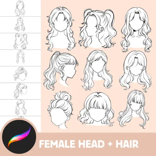Ultimate Girl Head and Hair Stamp Collection - 70 Procreate Brushes for Anime, Manga & Realism — Procreate brush