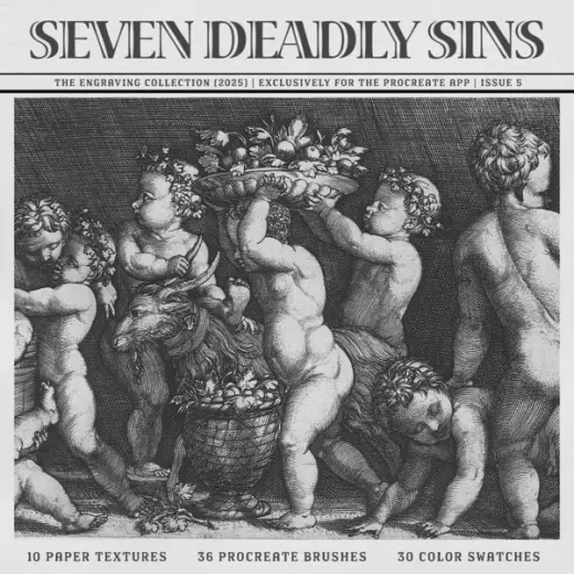 Seven Deadly Sins Procreate Kit (Engraving Procreate Brushes, Paper Textures & Color Palette) — Procreate brush