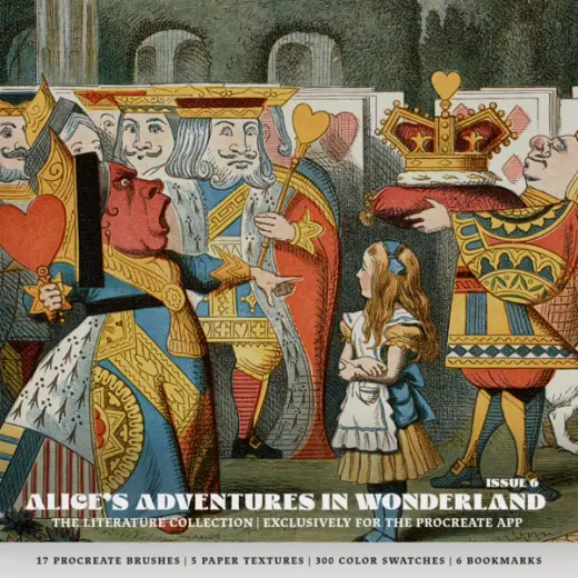 Alice in Wonderland Procreate Kit (Procreate Brushes, Paper Textures, Color Palettes and Bookmarks) — Procreate brush