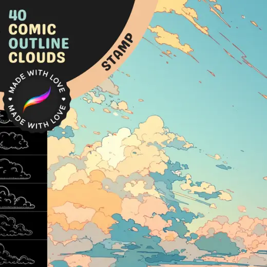 Procreate Stamps: Cloud Dreams, Ultimate Outlined Comic Cloud Brushes for Dynamic Skies, Manga & Art — Procreate brush