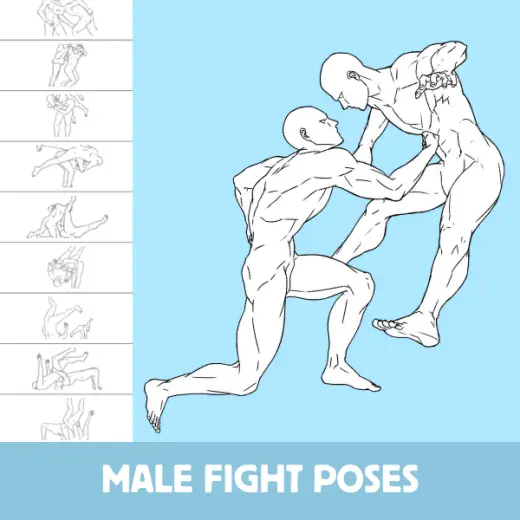 Procreate Stamps: Battle Stance, Male Fight Action Pose Stamps for Dynamic Art and Illustration — Procreate brush