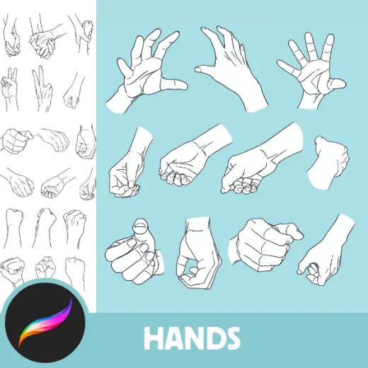 Anime Character Hand Stamps for Procreate - Manga-Inspired Digital Brush Pack, Create Dynamic Poses — Procreate brush
