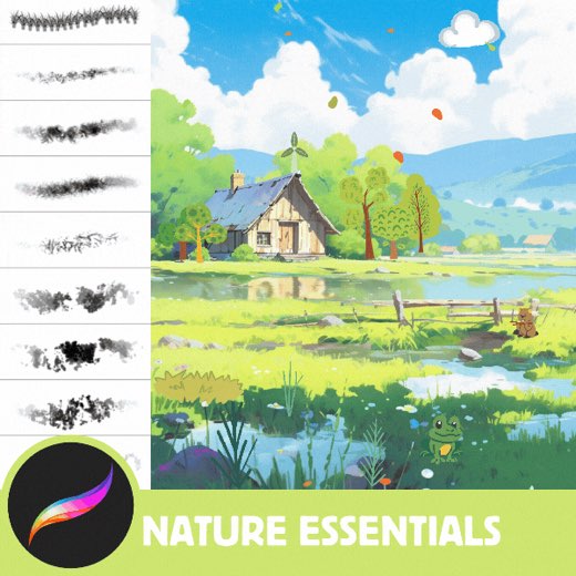 33 FREE Nature Brushes, Procreate Anime Nature Foliage Background Brushes and Stamps - Ghibli, Makoto Shinkai, Grass, Cl — Procreate brush