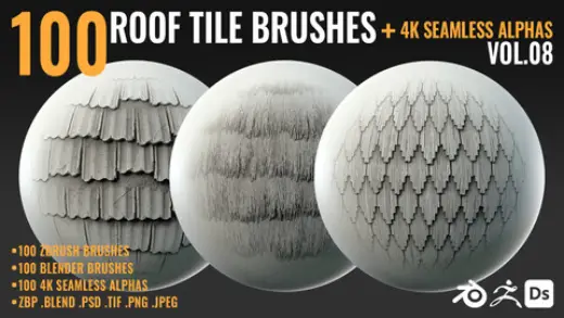 100 ROOF TILE BRUSHES + 4K SEAMLESS ALPHAS - VOL 08 — Photoshop brush