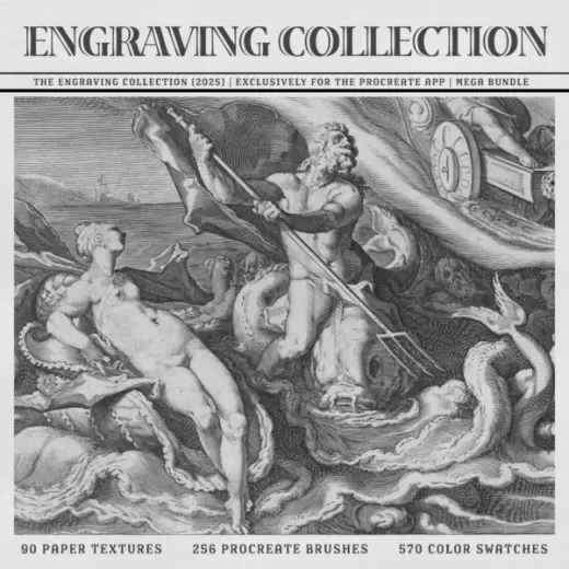 The Engraving Collection (2025) Mega Bundle (Procreate Brushes, Paper Textures & Color Palettes) — Procreate brush