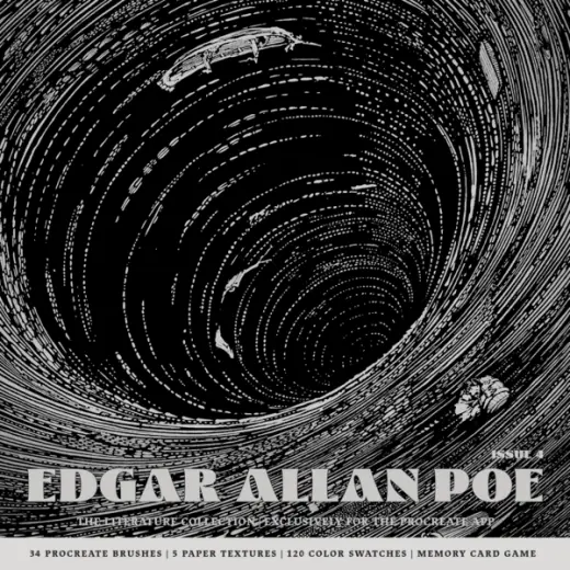 Edgar Allan Poe Procreate Kit (Procreate Brushes, Paper Textures, Color Palettes & Memory Card Game) — Procreate brush