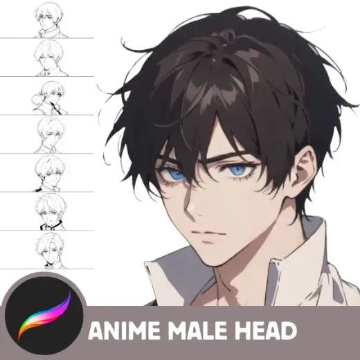 Anime Guy Procreate Stamp Brushes Bundle - Male Face Stamps, Man Boy Guy Head Hair Eyes Stamps, Instant Digital Download — Procreate brush