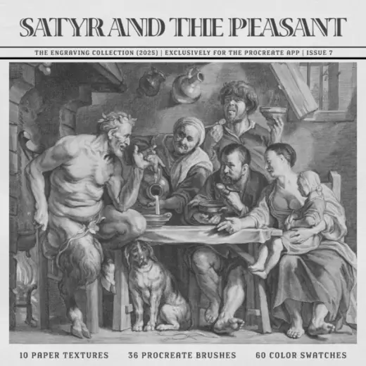 The Satyr and the Peasant Procreate Kit (Engraving Procreate Brushes, Paper Textures and Color Palettes) — Procreate brush