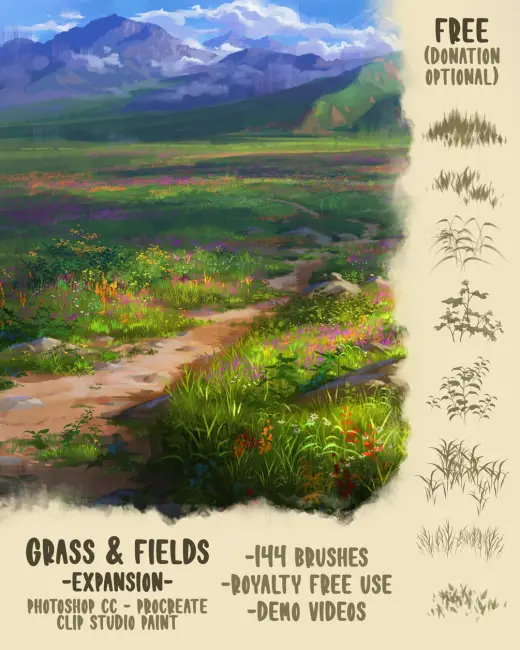 Grass & Fields Brush Pack (Procreate, Photoshop CC, Clip Studio Paint) — Procreate brush