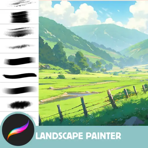 Free Landscape Painter Nature Procreate Brush Set - Grass, Clouds & Textures - 18 Brushes — Procreate brush