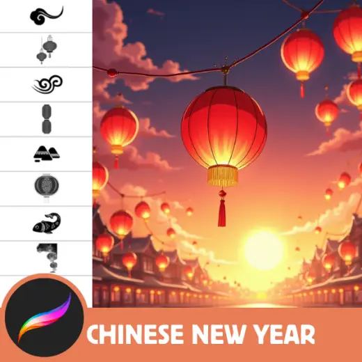 Chinese New Year & National Imagery Clipart Stamps - 172 Procreate Stamps for Festive Art — Procreate brush