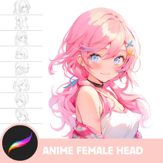 30 Anime Procreate Stamp Brushes Bundle Anime Girl Head Hair Face Eyes, Instant Digital Download — Procreate brush