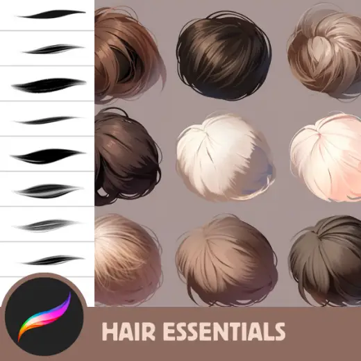 Procreate Hair Brush Set: Ultimate Bundle, Curly, Straight, Braids, Highlights - Color & Outline Brushes for all hair st — Procreate brush