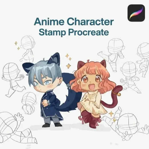 10 Anime Character Stamps for Procreate | Chibi Body & Pose Brush Set for Beginners — Procreate brush