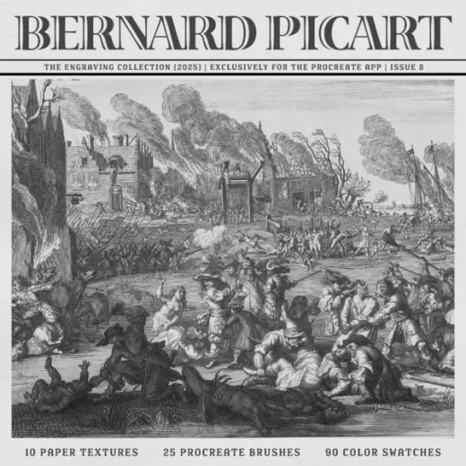 Bernard Picart Procreate Kit (Engraving Procreate Brushes, Color Palettes and Paper Textures) — Procreate brush