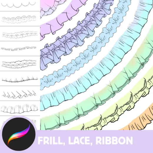 Ultimate Frill Brush Collection: 100 Varied Frills for Dresses and Skirts in Procreate, Ruffle Brushes — Procreate brush