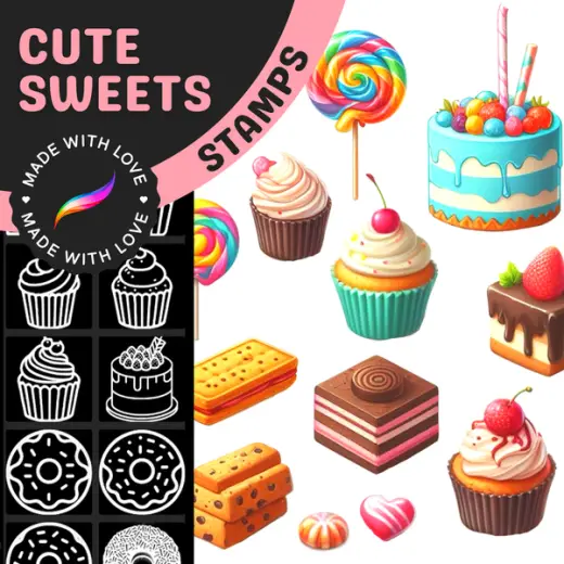 Sweet dessert factory, Procreate Food Brushes, Cakes, Cookies, Icecream, Lollipop, Parfait, Macarons, Donuts — Procreate brush
