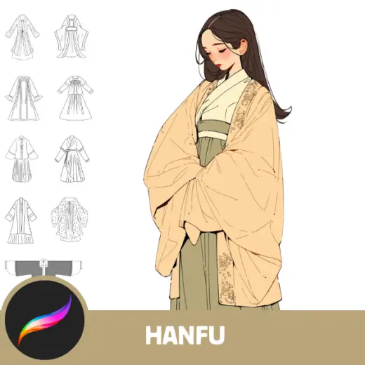 Procreate Hanfu Stamps, 90+ Exquisite Hanfu Stamps for Traditional Chinese Clothing Art, Ideal for Historical and Cultur — Procreate brush