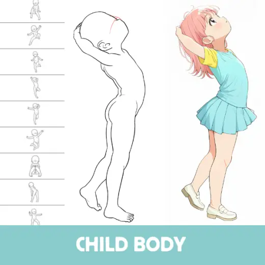 Procreate Brushes: Tiny Tangles Pose Pack, 100+ Anime & Realistic Kid Body Templates for Character Design & Drawing Prac — Procreate brush