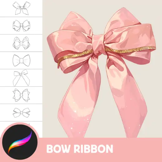 Procreate Stamps: Ribbon Rhapsody, 77 Delicate Ribbon Bow Stamps for Elegant Artworks, Perfect for Gifts, Fashion, and D — Procreate brush
