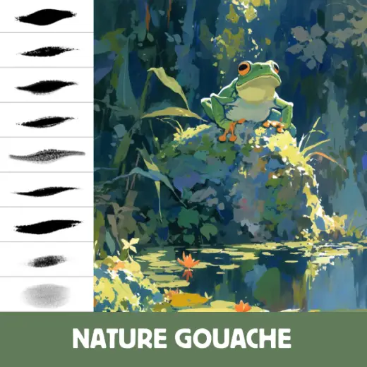 Procreate Brushes: Nature's Gouache, 55 Realistic Gouache Brushes for Nature Illustrations — Procreate brush