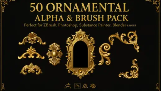 50 Ornamental Alpha & Brush Pack (2K PNG + PSD) — Photoshop brush
