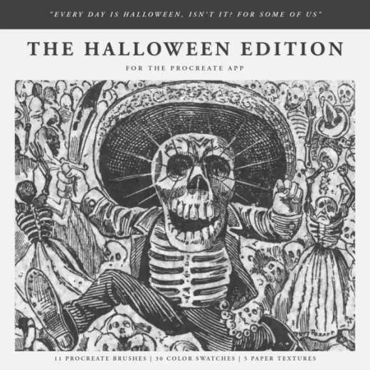 The Halloween (2025) Procreate Kit (Procreate Brushes, Paper Textures, Color Palette & Crossword Puzzle) — Procreate brush