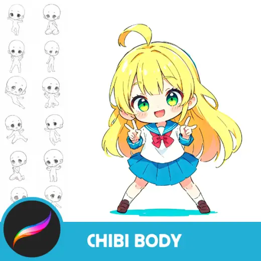 Procreate Chibi Body Template Stamps Brushes: 100 Cute Adorable and Versatile Designs for All Genders — Procreate brush